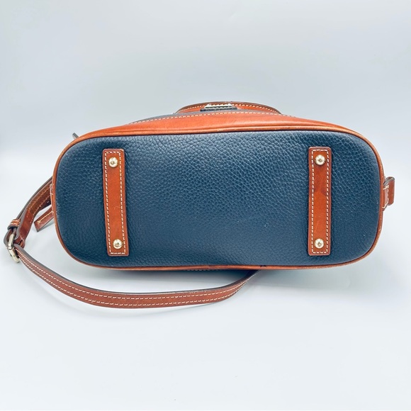 Dooney and Bourke Leather Pebble Grain Zip Zip Satchel Bag Navy Blue Brown - Picture 6 of 14